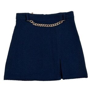 Rinascimento Navy Textured Mini Skirt with Gold Chain